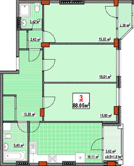 3-комнатная 88.05 м² в КД Консул от 32 200 грн/м², Одесса