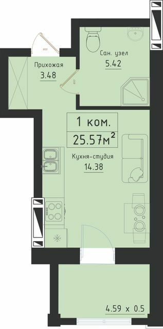 1-кімнатна 25.57 м² в ЖК Avinion від 19 800 грн/м², Одеса