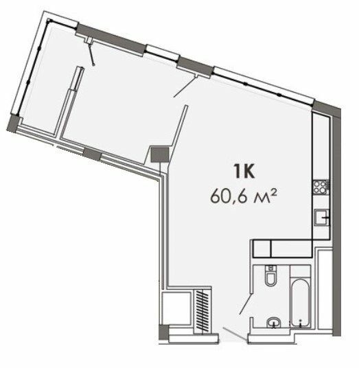 1-комнатная 60.6 м² в ЖК Катеринославский I от застройщика, Днепр