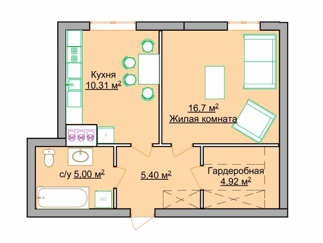 1-комнатная 41.7 м² в ЖК на ул. Мандрыковская, 134, 136 от 15 900 грн/м², Днепр