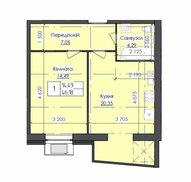 1-кімнатна 46.18 м² в ЖК Престиж від 10 000 грн/м², м. Южноукраїнськ