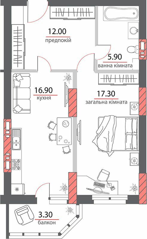 1-комнатная 55.4 м² в ЖК на ул. Пилипа Орлика, 26 от 30 050 грн/м², Полтава