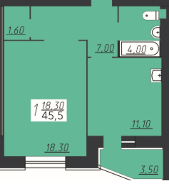 1-комнатная 45.5 м² в ЖК Счастливый от застройщика, г. Городок