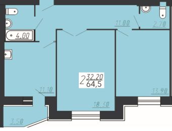 2-комнатная 64.5 м² в ЖК Счастливый от застройщика, г. Городок