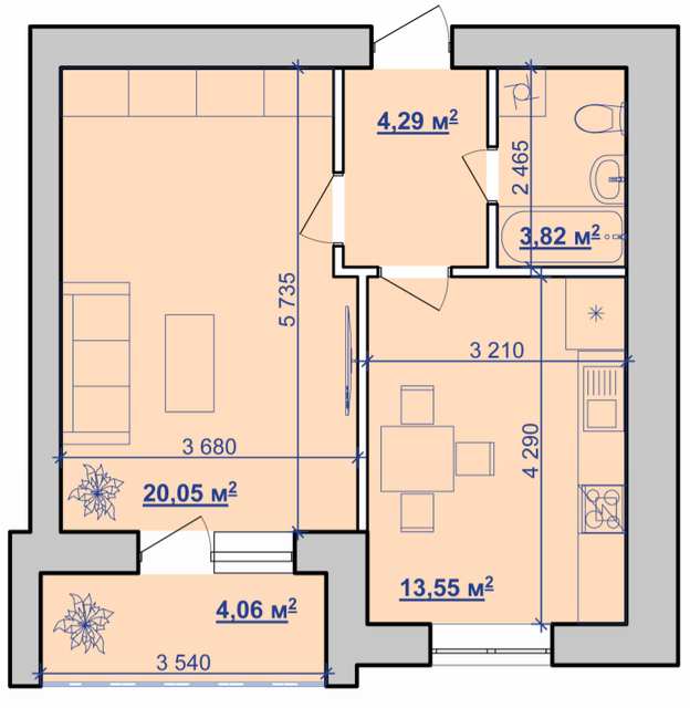 1-комнатная 43.74 м² в ЖК на ул. Горбачевского, 40б от 11 000 грн/м², Ивано-Франковск