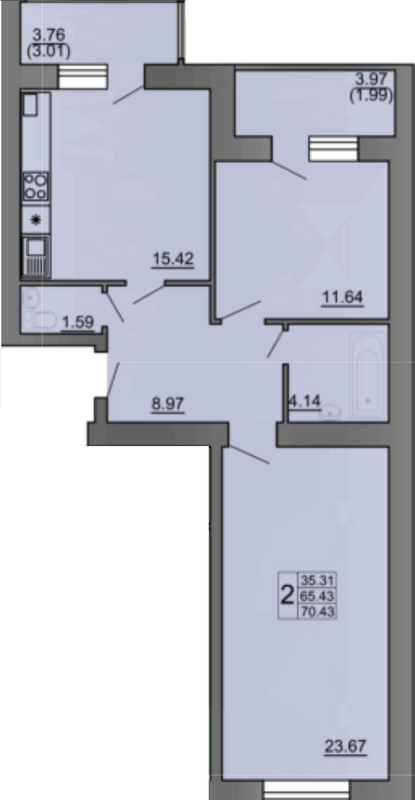 2-комнатная 70.43 м² в ЖК на вул. Володимира Великого, 9 от 14 000 грн/м², Тернополь