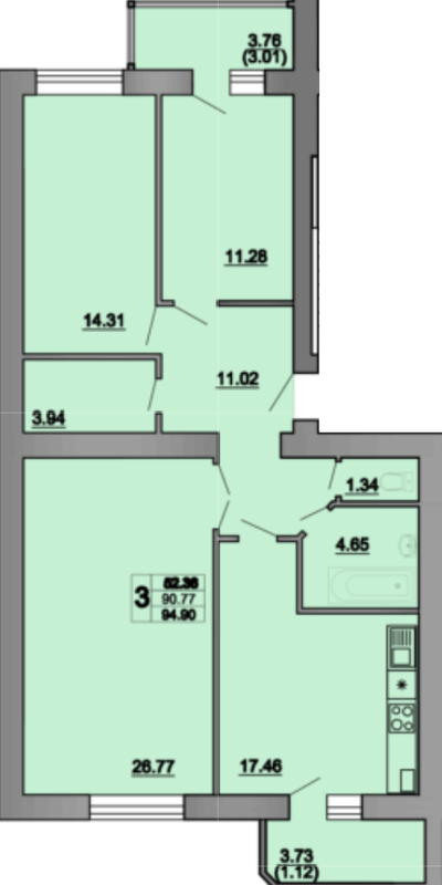 3-комнатная 94.9 м² в ЖК на вул. Володимира Великого, 9 от 14 000 грн/м², Тернополь