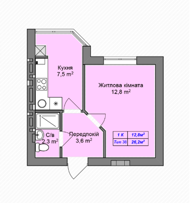 1-кімнатна 26.2 м² в ЖК Празький квартал 2 від забудовника, с. Петропавлівська Борщагівка