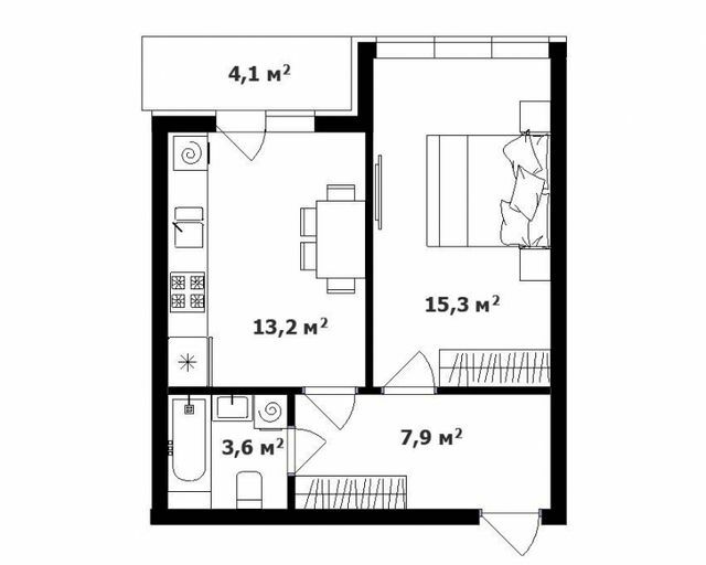 1-комнатная 41 м² в ЖК Карпатского от застройщика, с. Минай