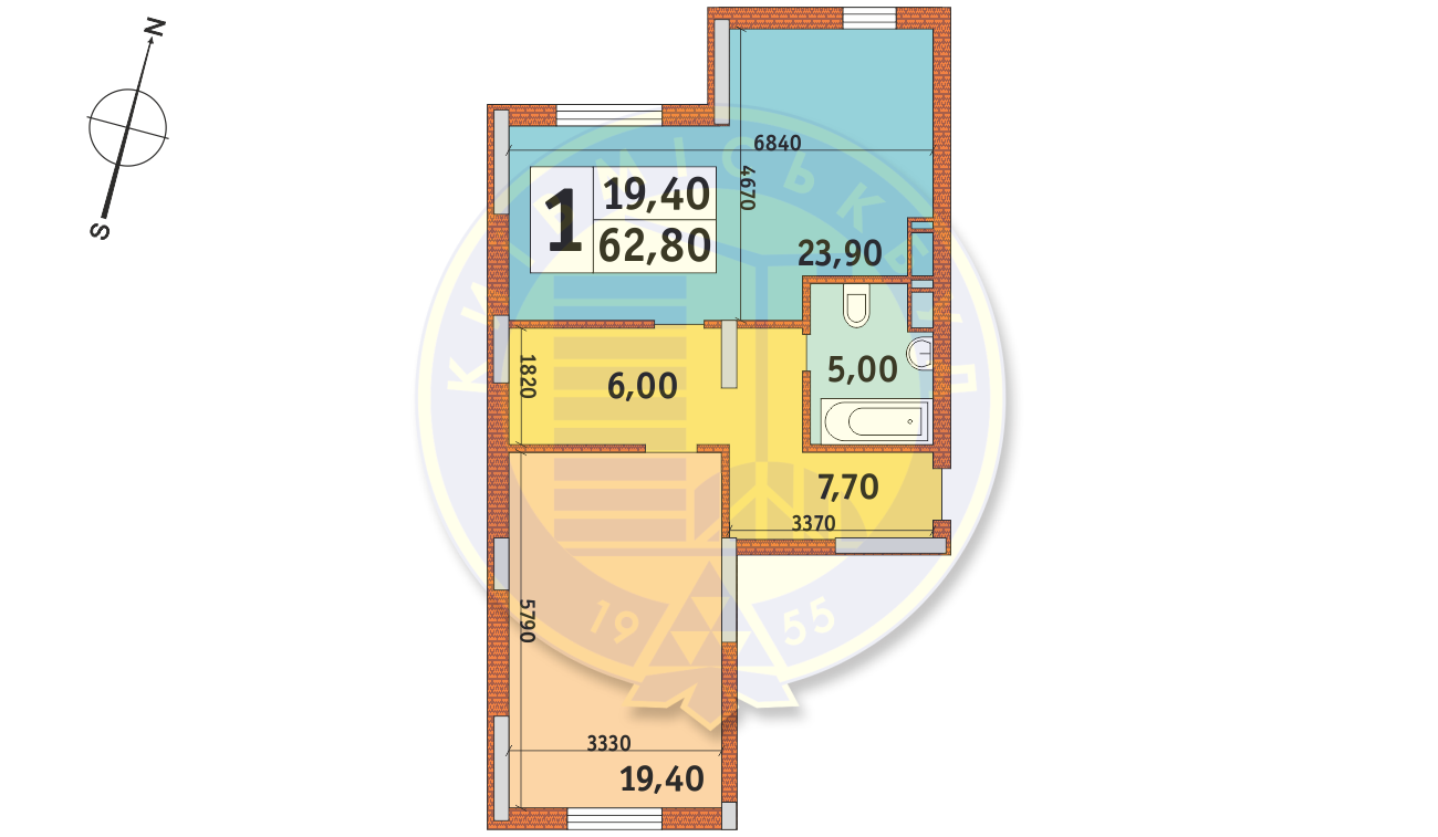 1-комнатная 68.2 м² в ЖК Новомостицко-Замковецкий от застройщика, Киев