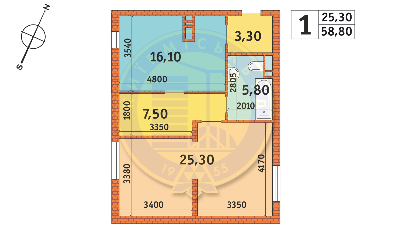 1-кімнатна 58.8 м² в ЖК Новомостицько-Замковецький від забудовника, Київ