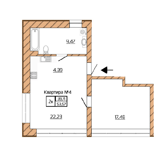 2-комнатная 53.57 м² в КД Corner от застройщика, Киев