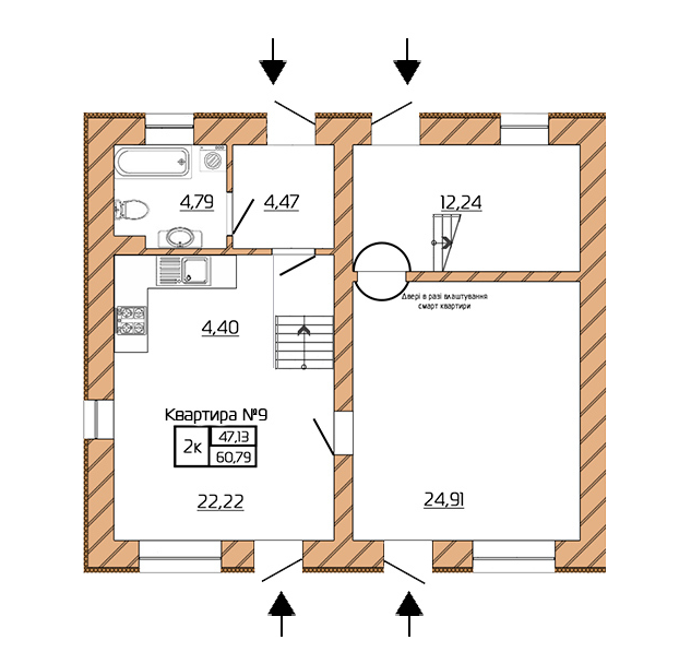 2-кімнатна 60.79 м² в КБ Corner від забудовника, Київ