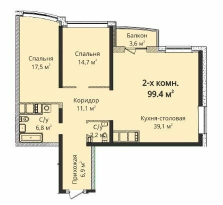 2-комнатная 99.4 м² в ЖК Четыре сезона от застройщика, Одесса