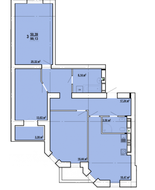 3-комнатная 99.13 м² в ЖК Сокольники от 15 100 грн/м², Харьков