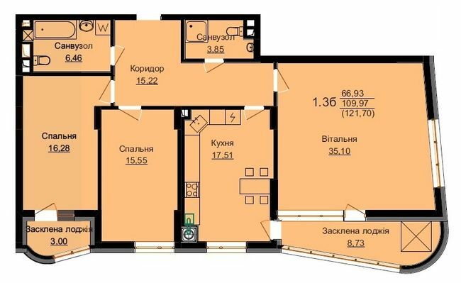 3-комнатная 121.7 м² в ЖК Z-119 от застройщика, Львов