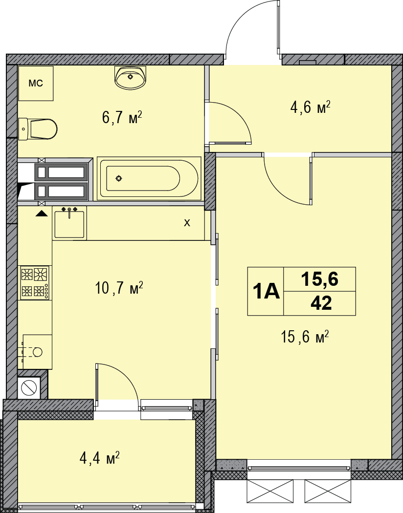 1-комнатная 46.3 м² в ЖК Озерный гай (Гатное) от 28 297 грн/м², с. Гатное