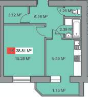 1-комнатная 37.68 м² в ЖК Новий Парковий от застройщика, Черкассы