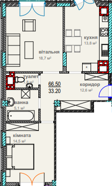 2-комнатная 66.5 м² в ЖК Водограй от 15 950 грн/м², Черновцы