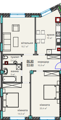 3-кімнатна 86.9 м² в ЖК Водограй від 15 950 грн/м², Чернівці