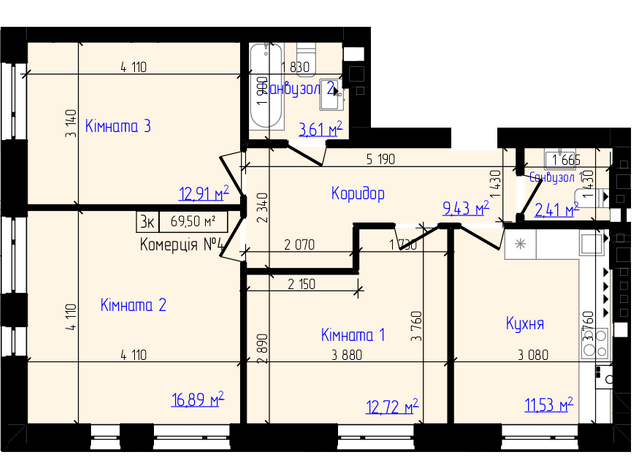 3-кімнатна 69.5 м² в ЖК Viking Home від 19 000 грн/м², м. Ірпінь