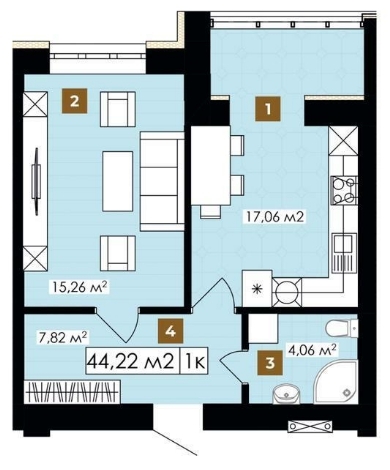 1-кімнатна 44.22 м² в ЖК Елітний від 14 700 грн/м², Івано-Франківськ