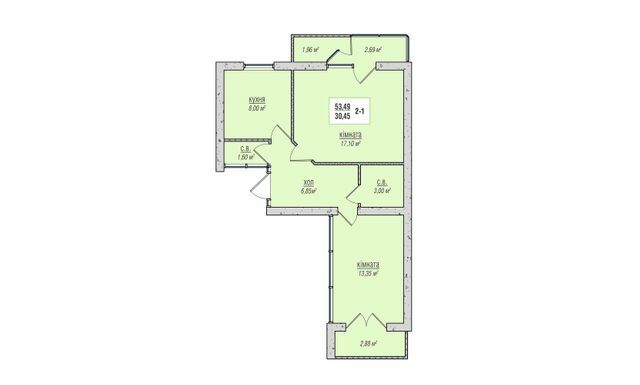 2-кімнатна 53.49 м² в ЖК Зелений квартал від 13 500 грн/м², м. Новоград-Волинський