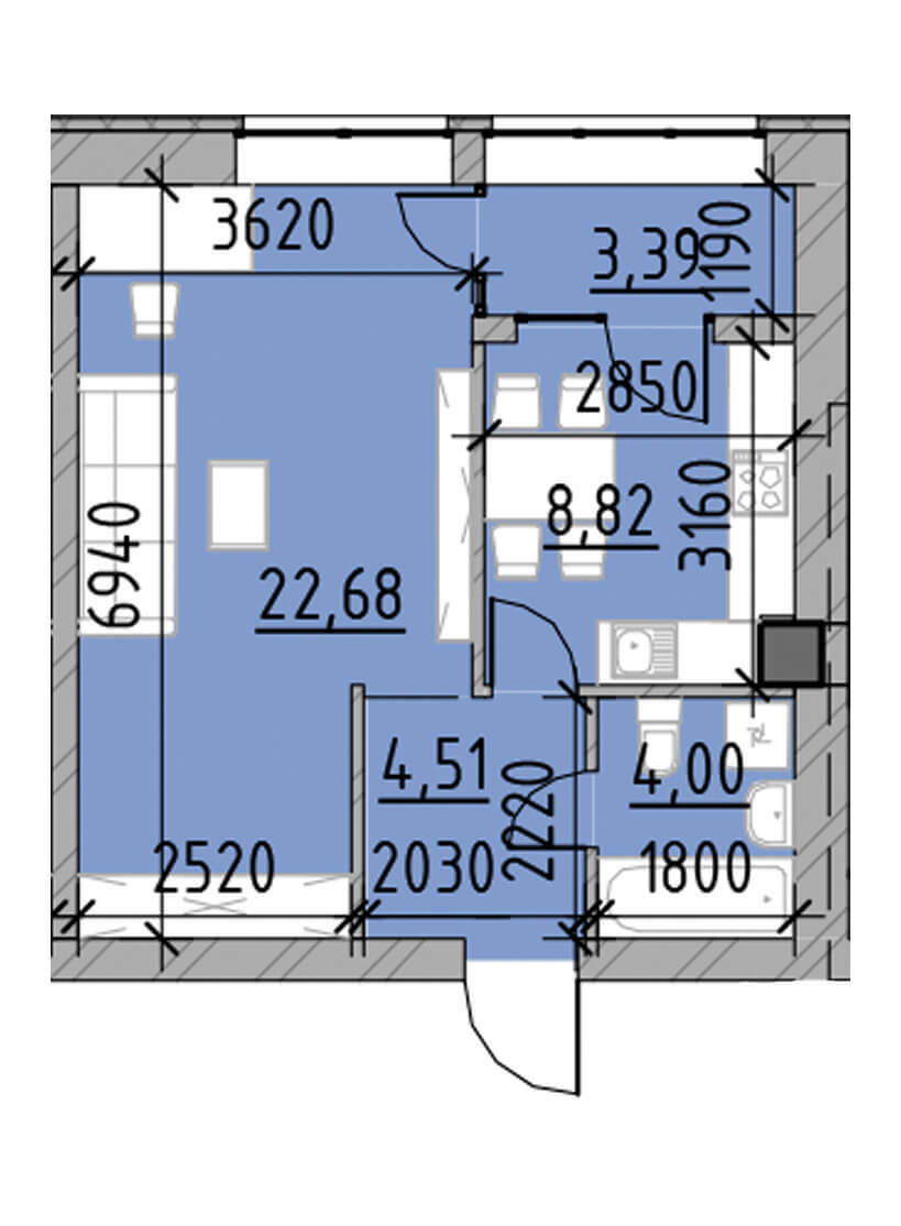 1-комнатная 43.4 м² в ЖК Компаньон от 14 350 грн/м², с. Сокольники