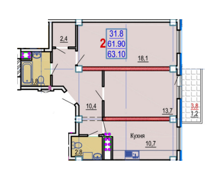 2-комнатная 63.1 м² в ЖК Gaudi Hall от 17 500 грн/м², Харьков