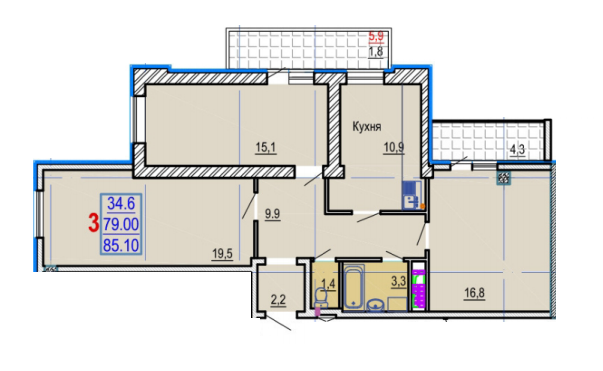 3-кімнатна 85.1 м² в ЖК Gaudi Hall від 17 500 грн/м², Харків