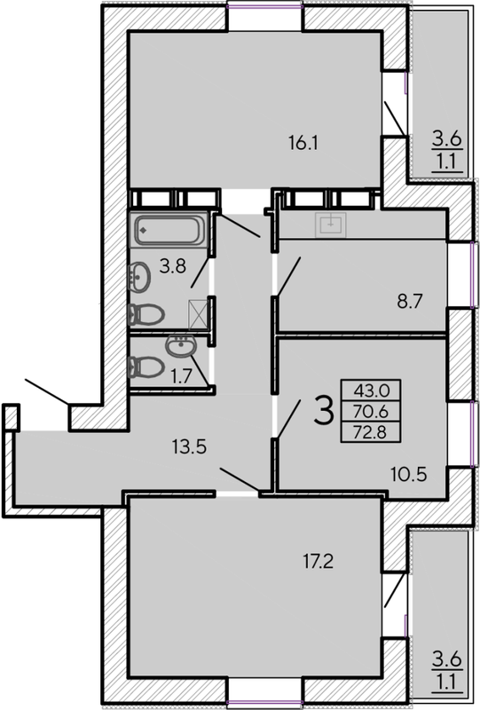 3-кімнатна 72.8 м² в ЖК ZerNova від 17 500 грн/м², Харків