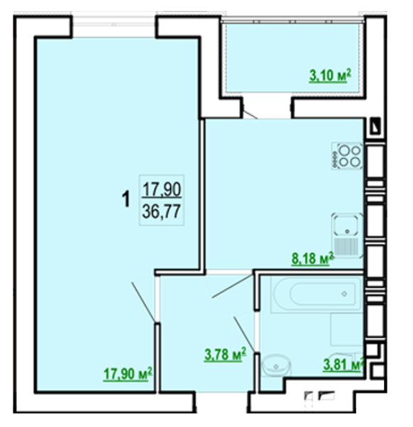 1-комнатная 36.77 м² в ЖК Гидропарк от 11 700 грн/м², Харьков