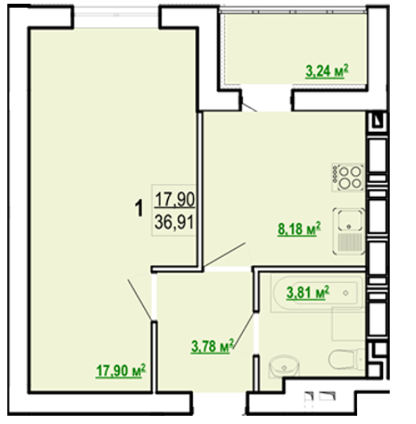 1-комнатная 36.91 м² в ЖК Гидропарк от 11 700 грн/м², Харьков