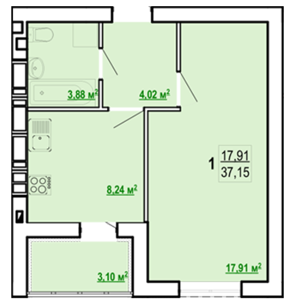 1-кімнатна 37.15 м² в ЖК Гідропарк від 11 700 грн/м², Харків