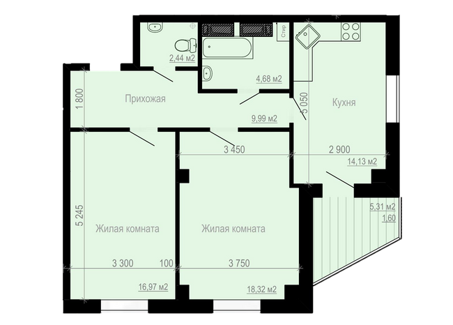 2-кімнатна 68.12 м² в ЖК Будинок на Зерновій від 15 000 грн/м², Харків