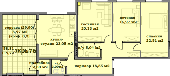3-кімнатна 119.72 м² в ЖК Клеменова Дача від забудовника, Харків
