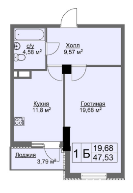 1-кімнатна 47.53 м² в ЖК Ключ від 39 000 грн/м², Харків