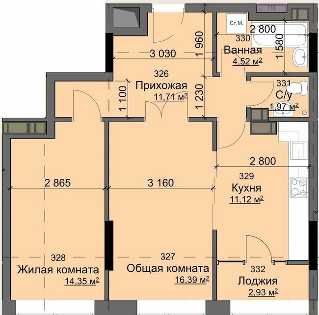 2-комнатная 62.99 м² в ЖК Кристалл от 25 500 грн/м², Харьков