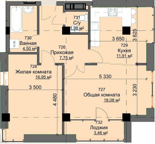 2-кімнатна 64.61 м² в ЖК Кристал від 25 500 грн/м², Харків