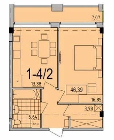 1-кімнатна 46.39 м² в ЖК Comfort City від 26 150 грн/м², Дніпро