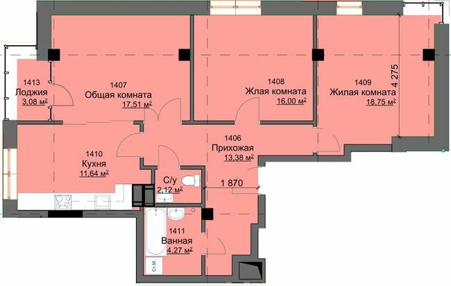 3-комнатная 86.75 м² в ЖК Кристалл от 22 500 грн/м², Харьков