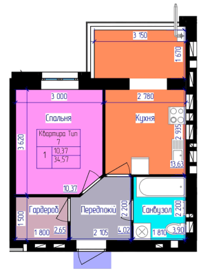 1-комнатная 35.29 м² в ЖК Лазурный от 17 000 грн/м², Харьков