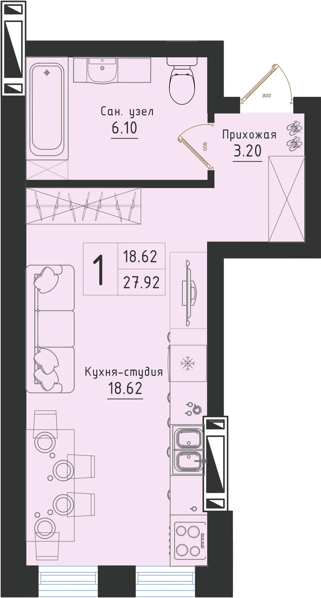 1-комнатная 27.92 м² в ЖК Avinion от 19 800 грн/м², Одесса