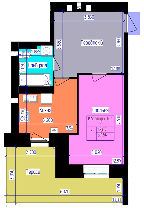 1-кімнатна 37.95 м² в ЖК Лазурний від 17 000 грн/м², Харків