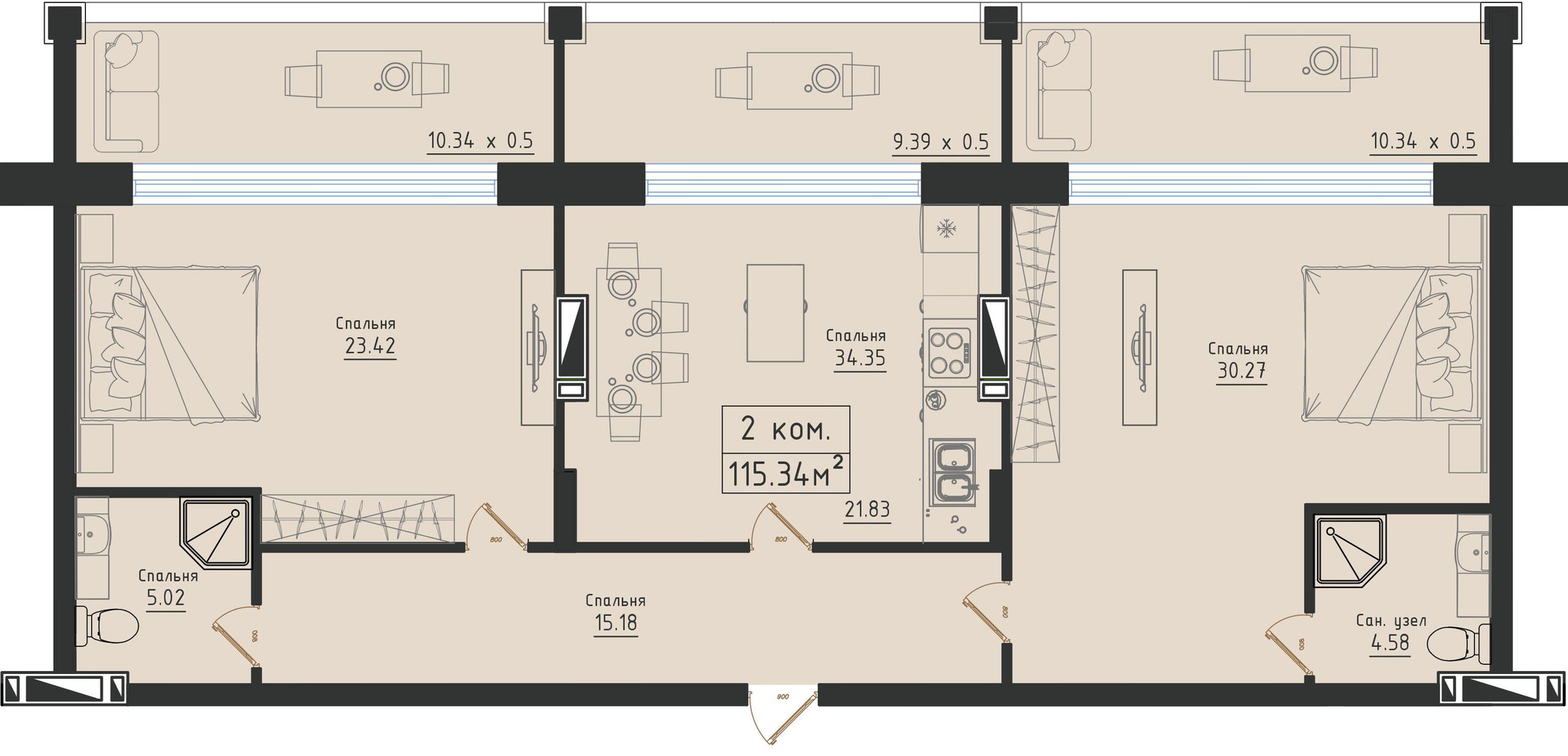 2-комнатная 115.34 м² в ЖК Avinion от 18 650 грн/м², Одесса