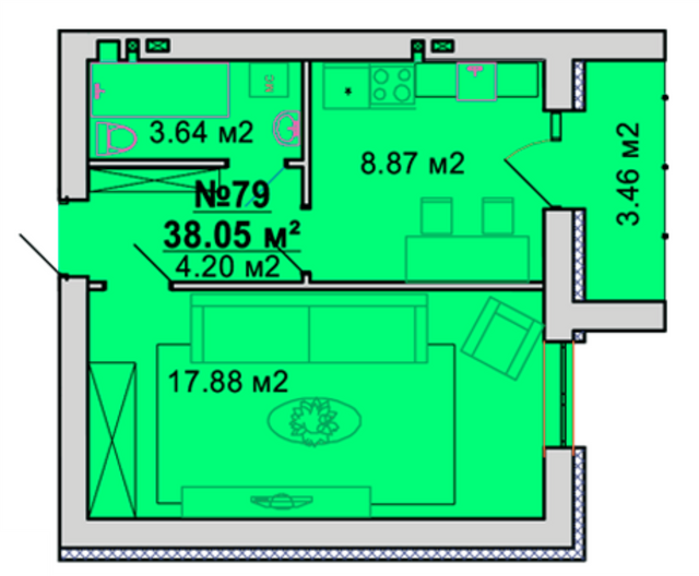 1-кімнатна 38.05 м² в ЖМ Веселка від 15 000 грн/м², Вінниця