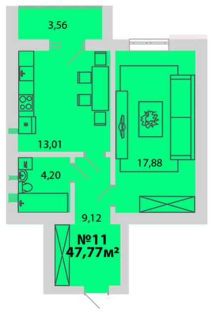 1-комнатная 43.97 м² в ЖМ Радуга от 15 000 грн/м², Винница