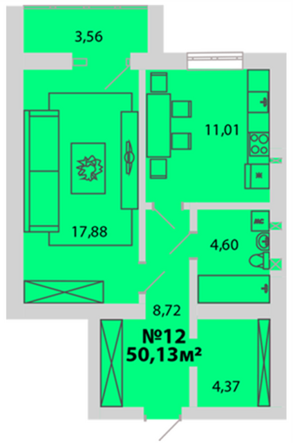 1-кімнатна 50.13 м² в ЖМ Веселка від 15 000 грн/м², Вінниця