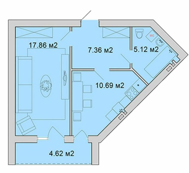 1-комнатная 45.65 м² в ЖМ Радуга от 15 000 грн/м², Винница