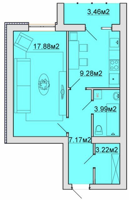 1-комнатная 45 м² в ЖМ Радуга от 15 000 грн/м², Винница